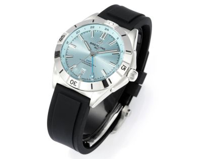 Breitling Mechanical Etc.2836 GMT Dual-time Movement 40MM Black Rubber Bracelet Light Blue Watch